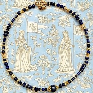 Genuine Lapis Lazuli Blue Stones In Dainty Gold Necklace Or Choker